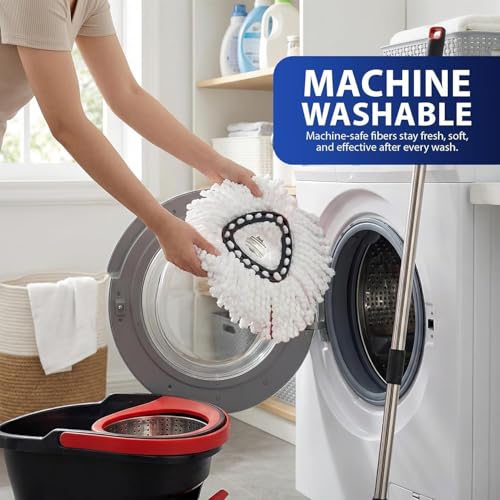 Easy Wring Spin Mop & Bucket Set with Foot Pedal – 360° Rotating Microfiber Floor Mop System with Stainless Steel Wringer, Adjustable Handle & 2 Reusable Mop Heads for Tile, Marble & Wood Floors