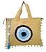 Evil Eye Jute Beach Bags and Totes Eco Friendly Sustainable Eye Tote Bag for Women Zipper Top with Crystals and Tassels Water Resistant with Wipeable Inner Lining
