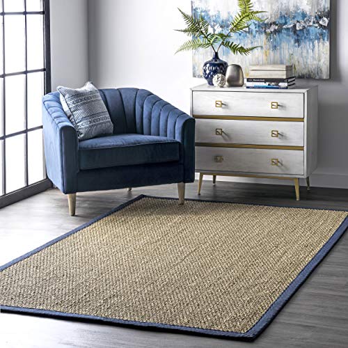 nuLOOM Elijah Natural Seagrass Farmhouse Area Rug, 6' x 9', Navy