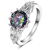 Psiroy 925 Sterling Silver Created Rainbow Topaz Filled Split Shank Band Cocktail Ring