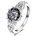 Psiroy 925 Sterling Silver Created Rainbow Topaz Filled Split Shank Band Cocktail Ring
