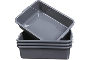 ZHENFAN 4-Pack Commercial Bus Tubs 8L, Grey Plastic Bus Box/Tote, Bus Wash Dish Basin Pans