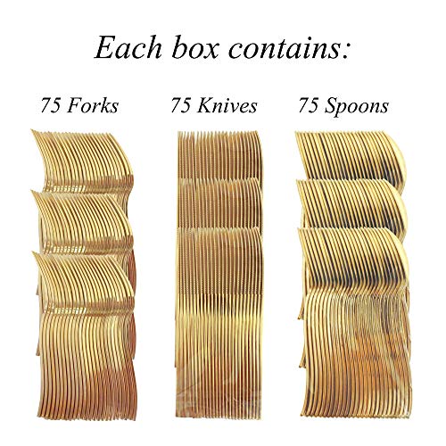 225 Piece Disposable Plastic Cutlery Set in Gold by Eleganza - Seats 75 Guests - Silverware Flatware Tableware for Weddings and Special Occasions