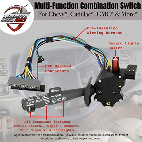 Multi-Function Combination Column Switch - Turn Signal/Wiper/Washers/Hazard/Cruise Control For Fits Chevy Tahoe, Blazer, Suburban, K1500, Sierra Replaces OE Part# 2330814, 26100985, 26036312