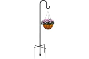 Highpro 63" Shepherds Hooks for Outdoor, Heavy Duty Bird Feeder Pole with 5 Base Prongs, Adjustable Garden Hanging Holder for Bird Feeders, Solar Light Lanterns, Garden Plant Hanger Stands