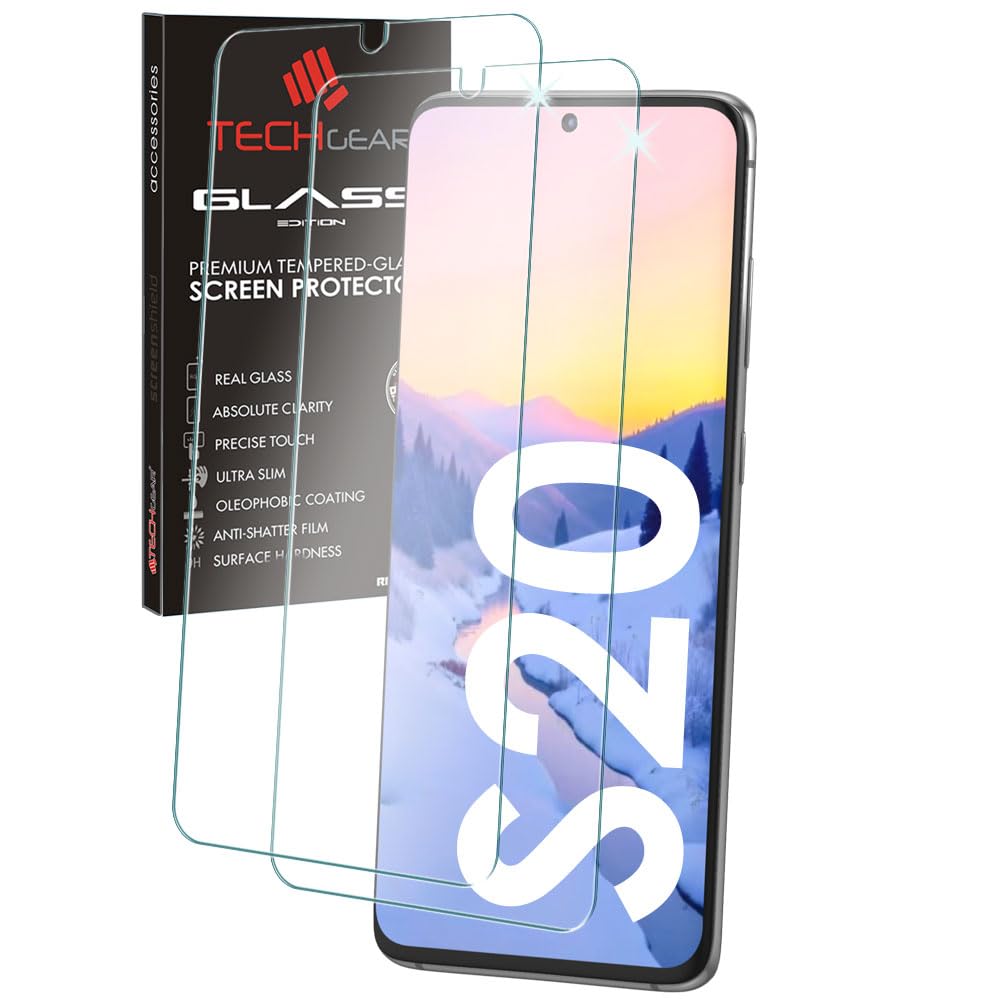 TECHGEAR 2 Pack GLASS Edition Compatible with Samsung Galaxy S20 / S20 5G Tempered Glass Screen Protector Covers [2.5D Round Edge] [9H Hardness] [Crystal Clarity] [Scratch-Resistant] [No-Bubble]