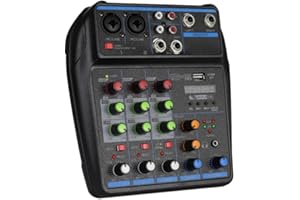 TAVOSOP DJ Audio Mixer, DJ Mixers 4 Channel Sound Board with Bluetooth, Sound Mixer Board XRL/1/4" Interface, USB/MP3 Computer Input 48V Phantom Power Stereo DJ Studio Streaming KTV Stage