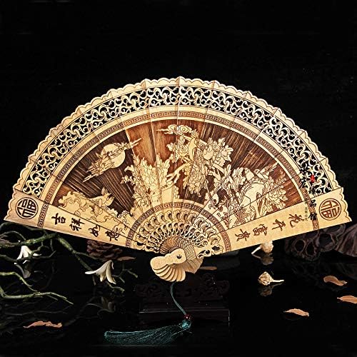 LUFEILI Cliff cypress fan gold silk nan wood fan wood craft fan hollow hollow carving exquisite folding fan Number 8 Flowering rich and expensive send the base gift box