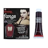 White Vampire Dracula Fangs Caps Teeth with Adhesive & Blood Adult Halloween Fancy Dress