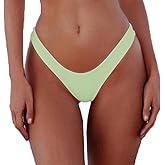 SherryDC Women's Sexy Cheeky Thong Brazilian Cut Low Rise High Leg Bikini Bottom