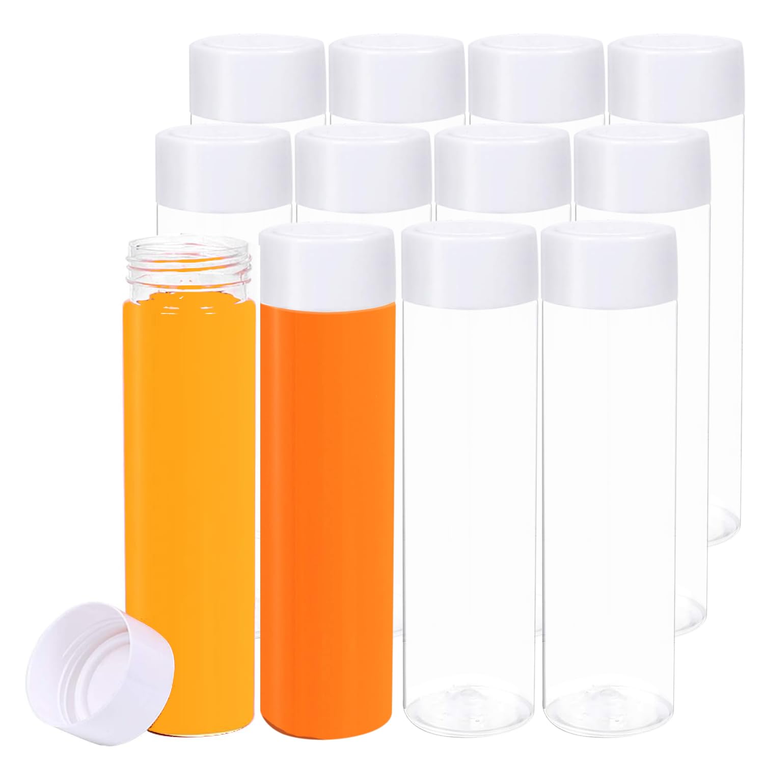 YBCPACK 12 Pack 16 OZ (500 ml) Clear PET Plastic Juice Bottles with White Lids - Empty Plastic Smoothie Bottles Ideal for Juice, Milk, Homemade Beverages