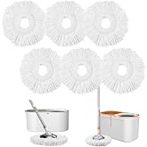 Standard Size 6-Pack Spin Mop Refills Replacement for 360&deg; Spin Mop Systems | White Round Easy-Cleaning Spin Mop with Bucket Head &ndash; Reusable &amp; Deep-Cleaning,High-Absorbency
