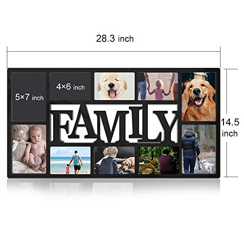 Neala Family Picture Frame, Photo Frame Plastic Display Picture Frame Large Black Plastic Photo Frame for Wall Hanging, Holds Four 5X7 and Six 4X6 Photos - Thumbnail 2