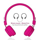 Wired Kids Headphones with Microphone and share port, Foldable Lightweight Adjustable Stereo Headset for Cellphones Smartphones iPhone iPod Laptop Computer and More by Termich (Pink)