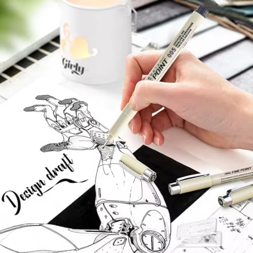 Kit 12 Canetas Nanquim Profissional para Desenho, Ilustração, Mangá e Line Art Desenho Técnico Artístico Lettering Brush Projetos Sakura Caligrafia Preto Premium