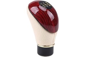 RichVibe Manual Car Leather Gear Shift Knob Shifter Lever Handle 5-Speed Vehicles, with ABS+Leather Construction, Beige/Black