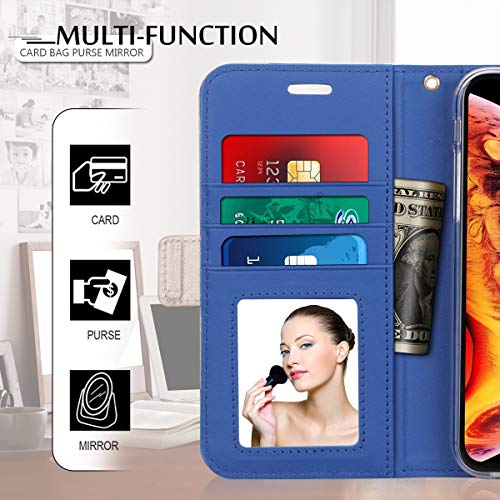 WWW iPhone Xs Max (6.5 inch) 2018 Case, [Luxurious Romantic Carved Flower] Leather Wallet Case with [Inside Makeup Mirror] and [Kickstand Feature] for iPhone Xs Max 6.5'' (2018 Released) Navy Blue - Thumbnail 4