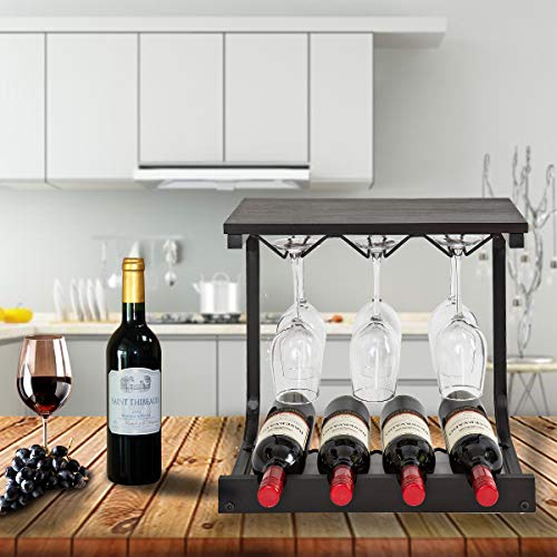 Soduku Wine Rack Wall Mounted Handmade Metal & Wood Wine Countertop Rack Wine Storage Shelf with