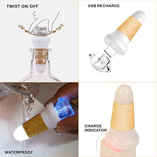 Wine Bottle Lights USB Rechargeable, 7 Color LED Cork Lights for Christmas Wedding Party