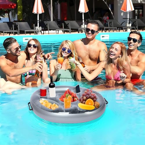 2 in 1 Inflatable Drinks Holder & Snack Tray - Bar with 8 Holes - Large Capacity - Floating Holder for Pool Parties, Beach and Hot Tub
