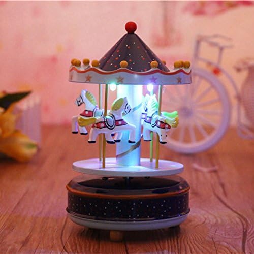 YRLED 4-horse Carousel Music Box with LED Lamp Lighted Carousel Musical Box Birthday/Festival Gift 3