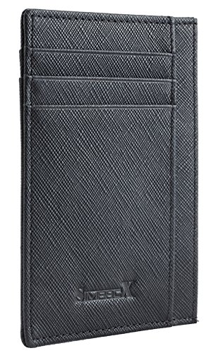 SimpacX Slim Wallet RFID Front Pocket Wallet Minimalist Secure Thin Credit Card Holder (crosshatch black)