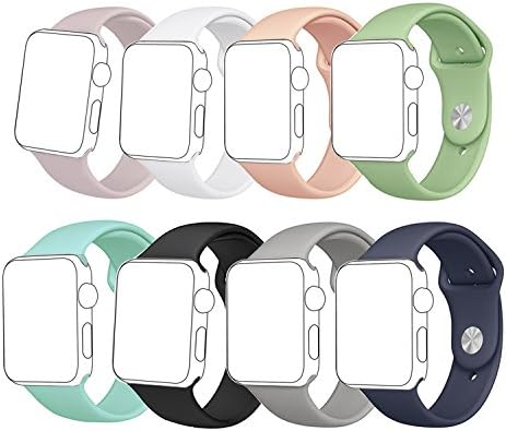 Isenxi Bands for Watch Sport Band, 38mm 8 Pack Soft Silicone Sport Wrist Strap Band Replacement With for Apple Watch Series 1 Series 2 Series 3 Sport and Edition (38mm-8pack-large(01))