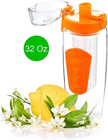 EBOUR Sport Fruit Infuser Water Bottle with Lid, Orange, 32 Ounce