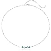 EnCharmed Sterling Silver Dominican Larimar Delicate Choker, Handmade Minimal Dainty Gemstone Necklace, Adjustable Length 14-17 Inches