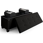 Storage Ottoman Bench with Bins, 43-in Storage Bench for Bedroom End of Bed, Folding Foot Rest Ottoman for Living Room Max 660lbs, Faux Leather Ottomans, Black