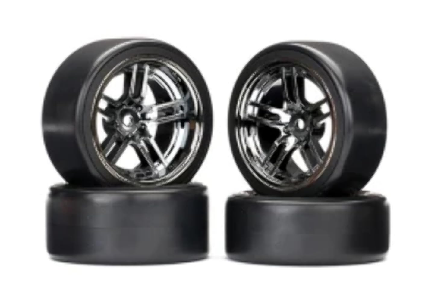Photo 1 of Traxxas 8378 Assembled 1.9" Split-Spoke Black Chrome Wheels with Drift Tires