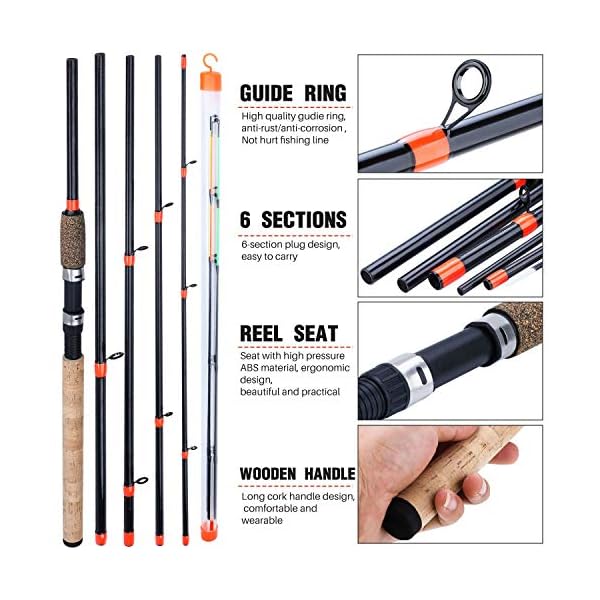 YMYGCC Angelrute Feeder Angel Verlängerte Handle6 Abschnitte Angelrute Carbon-Faser-Reise Rod Angelausrüstung (Color : A… – Bild 4