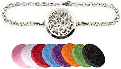 Aromatherapy Essential Oil Diffuser Tree of Life Locket Stainless Steel Link Bracelet With 10 Felt Pads (30 mm Cloud)