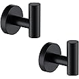 TASTOS Matte Black Bathroom Towel Coat Hook Stainless Steel, 2 Pack Robe Clothes Cabinet Closet Sponges Hooks Holder Round Style Heavy Duty Wall Hook for Bathroom Kitchen Hotel Wall Mounted