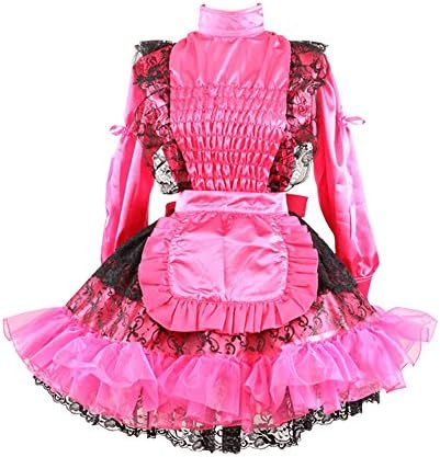 Gocebaby めめしい メイド服 ローズレッドサテン長袖 ワンピースプリーツスタイルコスチューム L