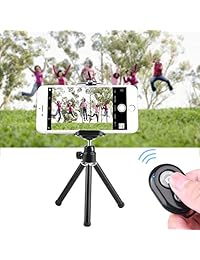 Longruner 10 en 1 Mini kit de lentes de cámara 8 x Teleobjetivo + Lente Ojo de pez + Lente Gran Angular + Lente Macro Selfie Stick Monopod + Control remoto + Mini trípode con una caja de 6 ranuras (Negro)