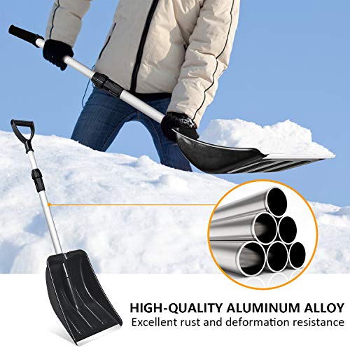 Micbox Snow Shovel with 46'' Adjustable Aluminum Handle 10.5'' Wide Blade Scoop Shovel, Digging Snow Removal Heavy Duty Snow Shovel Perfect for Car Driveway, Camping and Outdoor Emergency