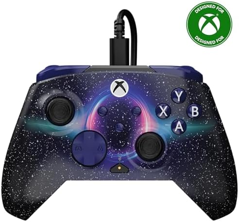 Rematch Advanced Dark Cosmos Controller da gaming con cavo per Xbox e PC. Con licenza per Xbox con pulsanti rimappabili, grilletti sensibili e comandi audio