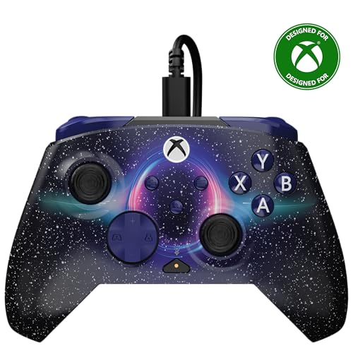 Rematch Advanced Dark Cosmos Controller da gaming con cavo per Xbox e PC. Con licenza per Xbox con pulsanti rimappabili, grilletti sensibili e comandi audio