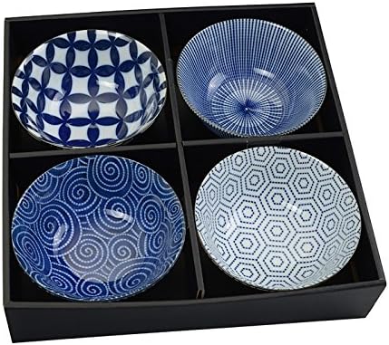 Tokyo Design Studio floral blue set of 4 bowls, diameter 14.8 cm, porcelain from Japan