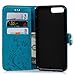 iPhone 7 Plus Case 2016, iPhone 8 Plus Case 2017 - Mavis's Diary 3D Handmade Wallet Embossed Floral Butterfly with Diamonds Gems PU Leather Elegant Flip Folio & Card Slots,Soft TPU Inner Cover - Blue