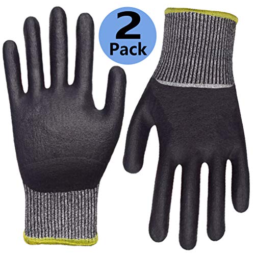 Cut Resistant Work Gloves 2 Pack, Grip Coating Level 5 Protection Safety Garden Wood Carving Automotive Outdoor Activities.
