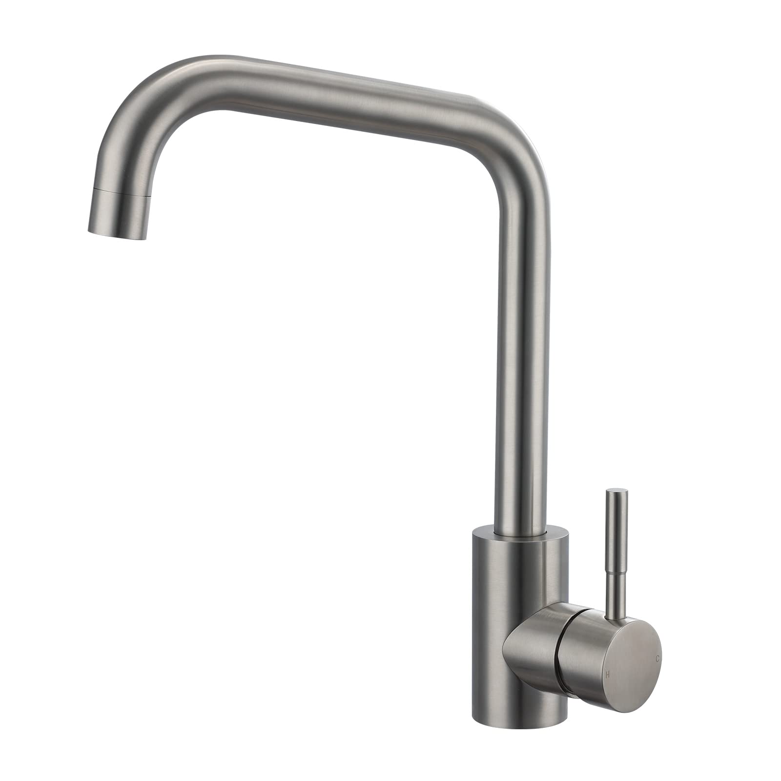 Peppermint Kitchen Sink Mixer Tap Stainless Steel Sink Faucet with Rectangle Swivel Spout, Modern Monobloc Brushed Nickel Kitchen Tap 1 Hole, Mono Single Lever Hot and Cold L Shaped Bar Taps
