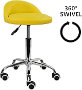 KKTONER PU Leather Round Rolling Stool with Back Rest Yellow, Height Adjustable view 4