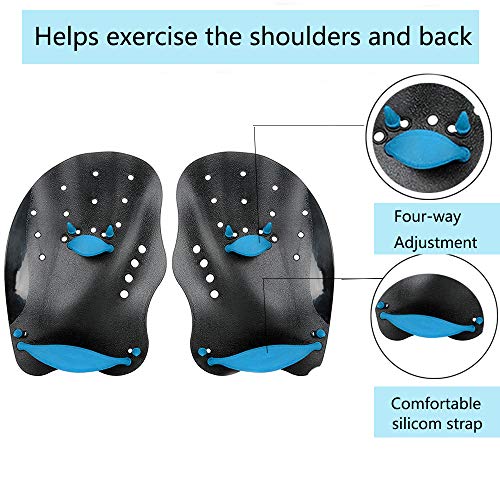 Joso Swim Paddles, Hand Fin with Adjustable Strap, Swimming Paddles Swimming Training Aid Improve Swimming Speed for Man & Women (Blue)