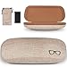 Yulan Hard Shell Glasses Case,Linen Fabric Large Case for Eyeglasses and Sunglasses(Includes Glasses Pouch)(Khaki)