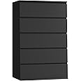 FOTOSOK Black Dresser, 5 Drawer Dresser Tall Black Drawer with Large Storage Space, Modern Chest of Drawers, 23.6L x 17.6W x 39.1H Inch Storage Organizer Cabinet for Home