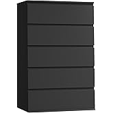 FOTOSOK Black Dresser, 5 Drawer Dresser Tall Black Drawer with Large Storage Space, Modern Chest of Drawers, 23.6L x 17.6W x 
