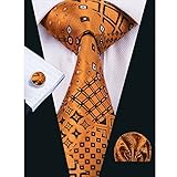 Hi-Tie Mens Orange Silk Tie Hanky Cufflinks set (Novelty)
