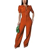 YSINTL Women's fashionable, sexy, elegant, high waisted, wide leg pants, club business party button jumpsuit